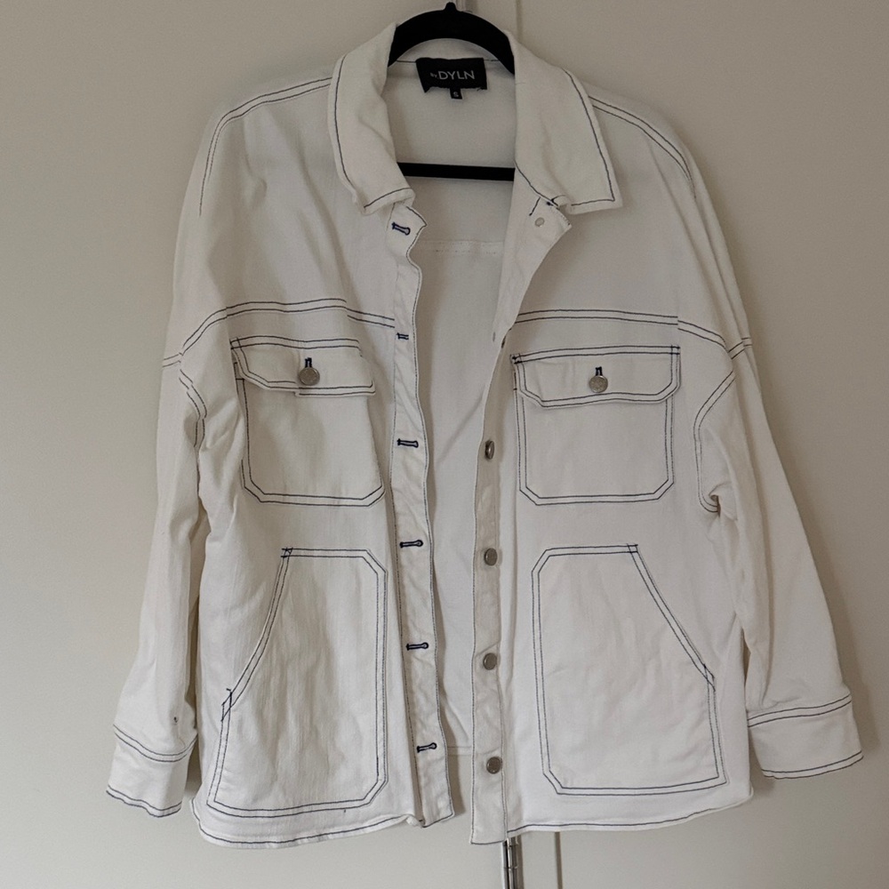 BY.DYLAN White Oversized Denim jacket with Pockets